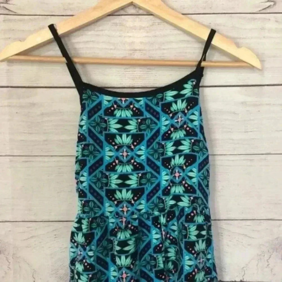 Justice Limited Too Blue & Green Geometric Print Spaghetti Strap Summer Dress 14 - Picture 3 of 6